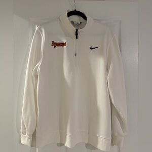 Nike White Quarter Zip-Up Men's Sweater with Syracuse script embroidery - L